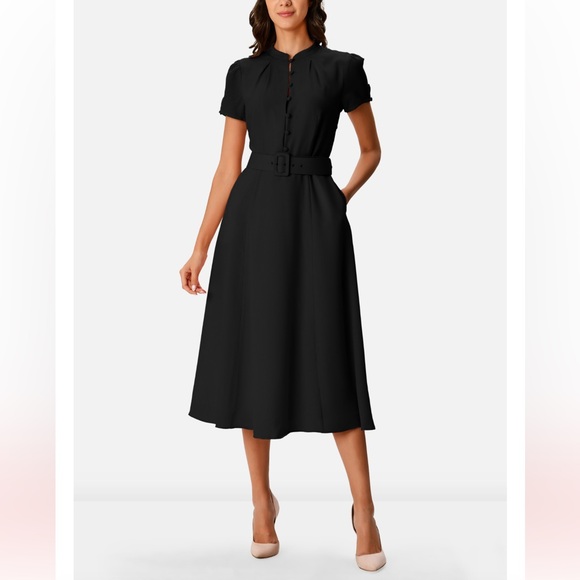 Eshakti Black A-line Belted Dress - Picture 1 of 16